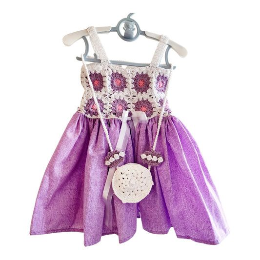 Lavender Crochet Baby Dress | Granny Square Baby Outfit
