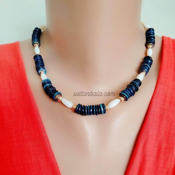 Beige and Navy blue Mother of Pearl Nck
