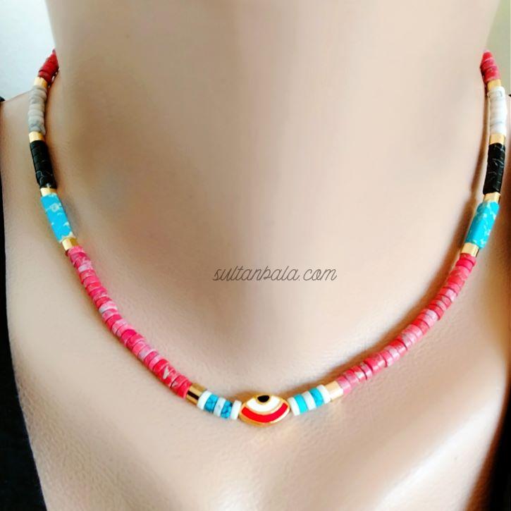 Variscite and Pearl of Mother Evil Eye Necklace