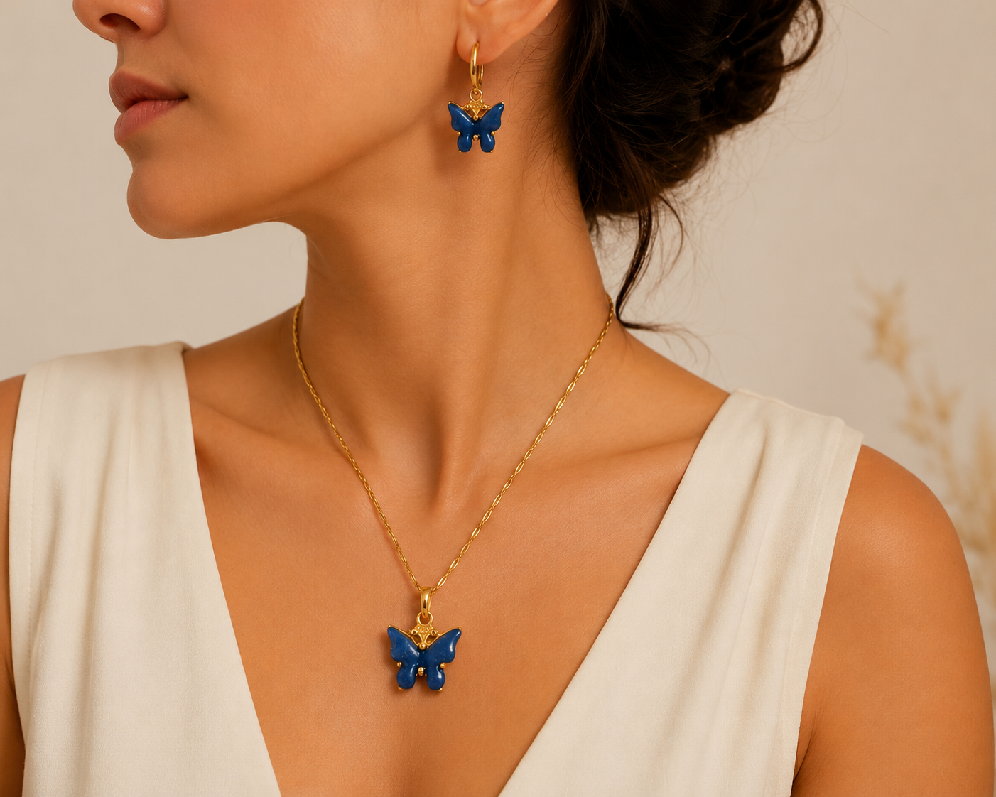 Blue Butterfly Necklace & Earring Set