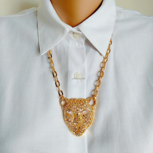 24k Gold-Plated Necklace with Tiger Pendant