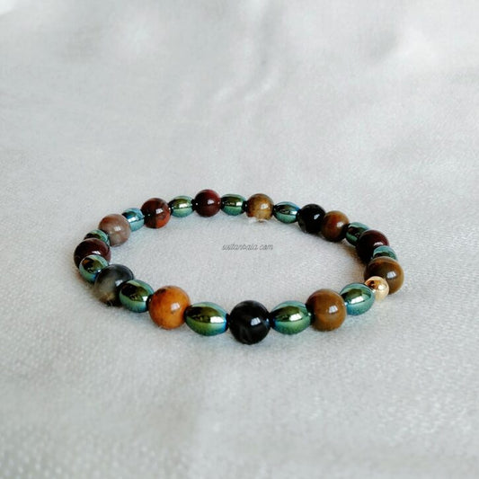 Tiger Eye and Green Hematite Unisex Bracelet