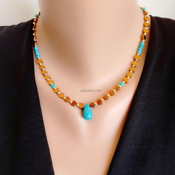 Turquoise and Heart Hematite Nck