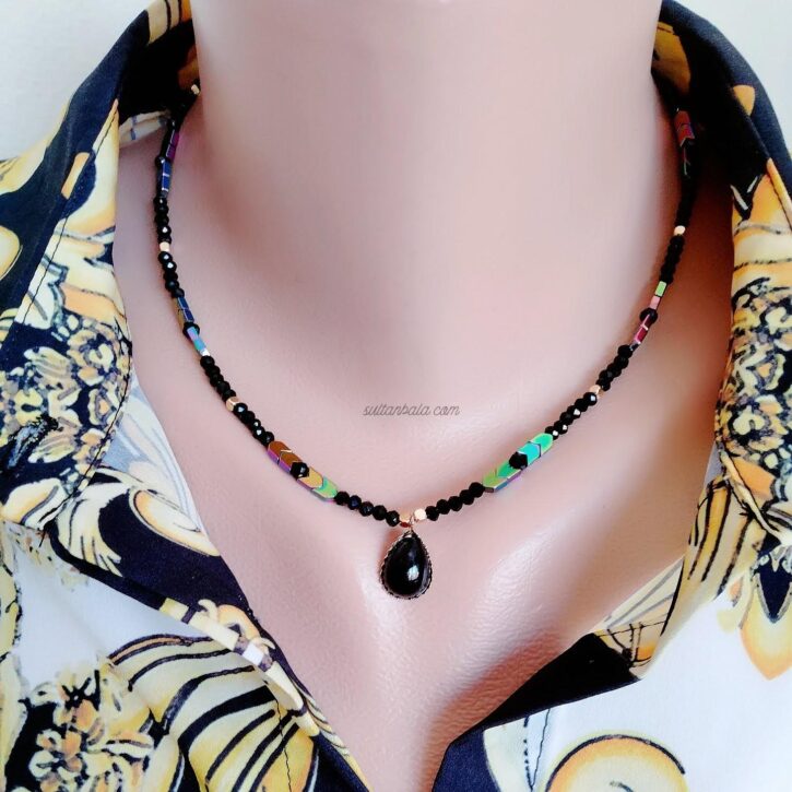 Minimalist Hematite and Black Onyx Necklace