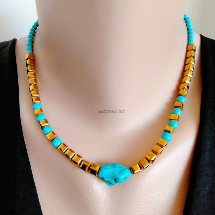 Handmade Hematite anda Turquoise Necklace