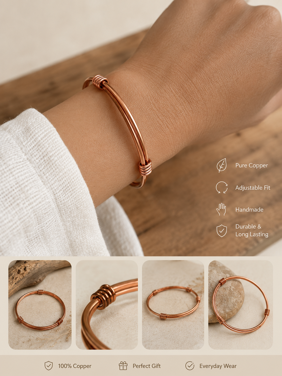 Adjustable Copper Bracelet