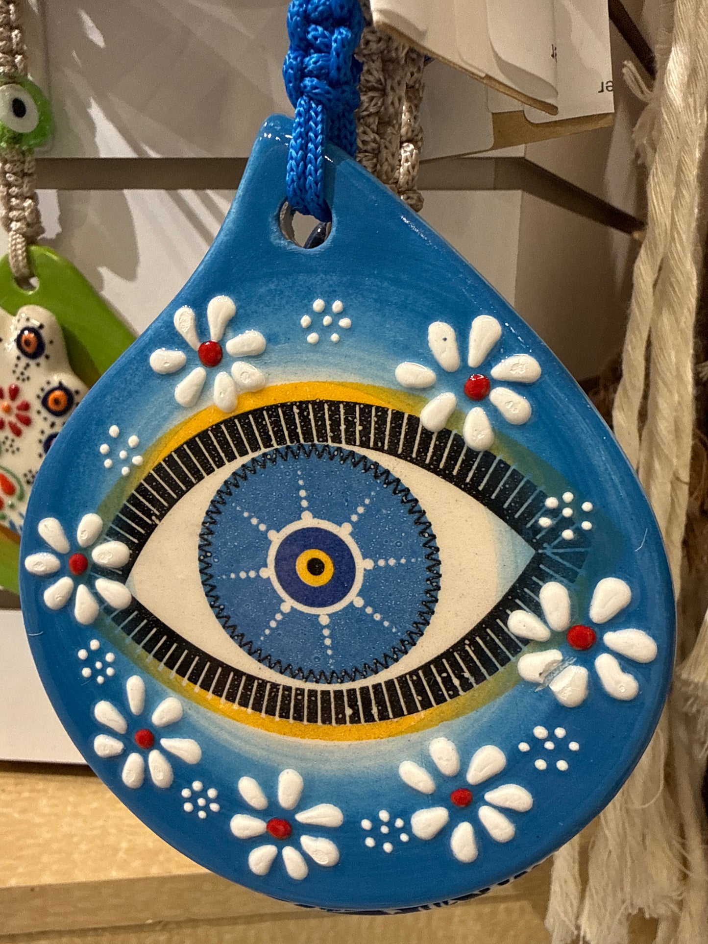 Ceramic evil eye hamsa hanger