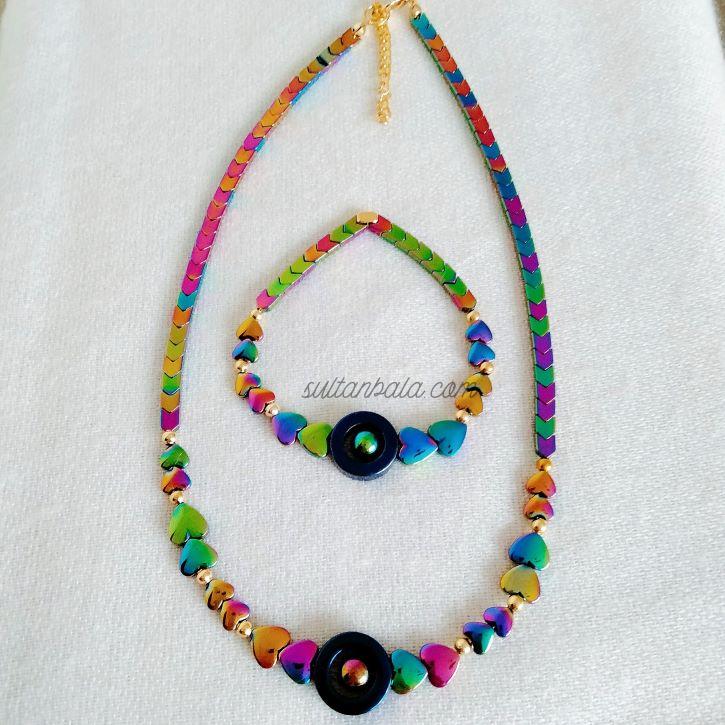 Heart Hematite Necklace and Bracelet Jewelry Set