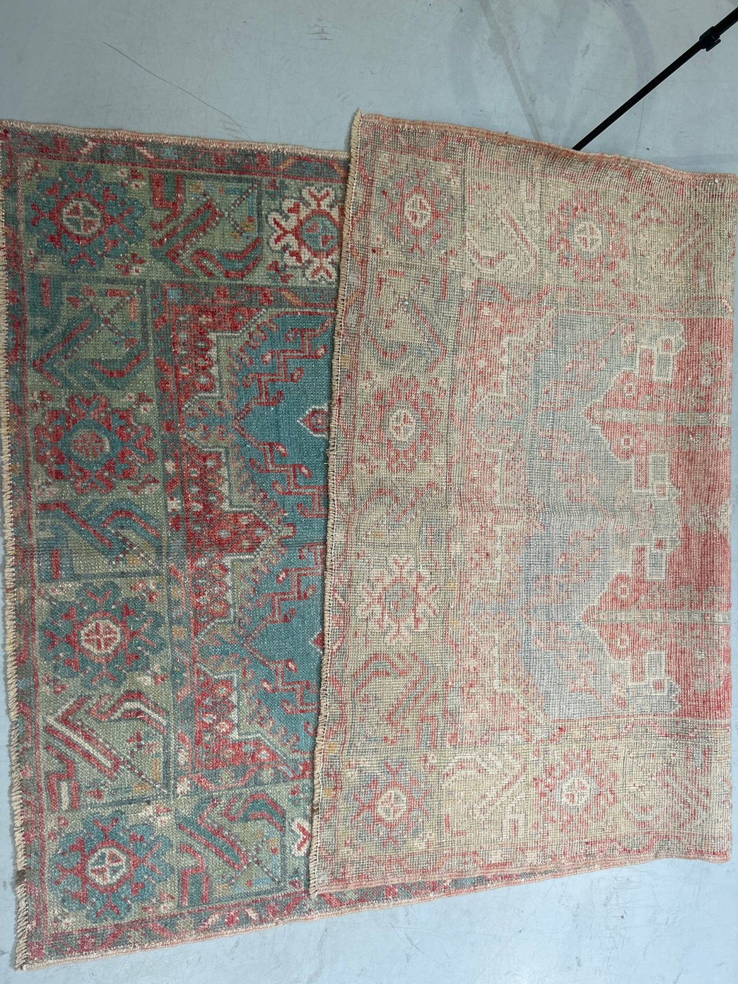 Vintage Turkish Konya Rug – 3’7”x5’8” Hand-Knotted Wool on Wool | Brick Red & Faded Teal | Anatolian Tribal Carpet (1970s) No.9