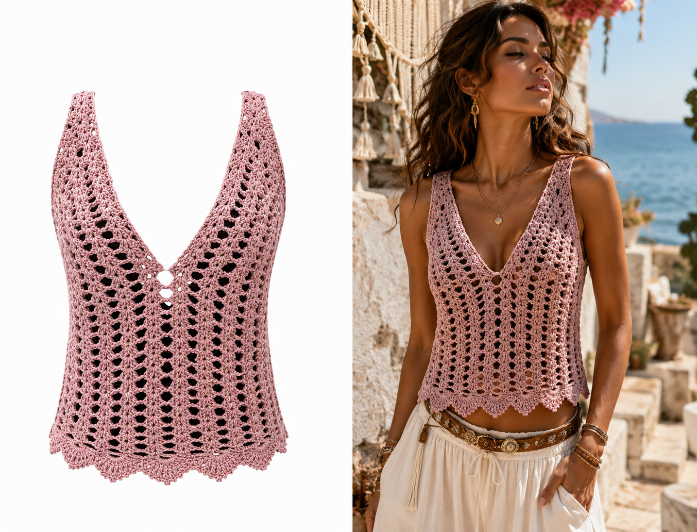 Handmade Dusty Rose Crochet Tank Top | Boho Summer Knit Vest | Women's Festival Beach Top