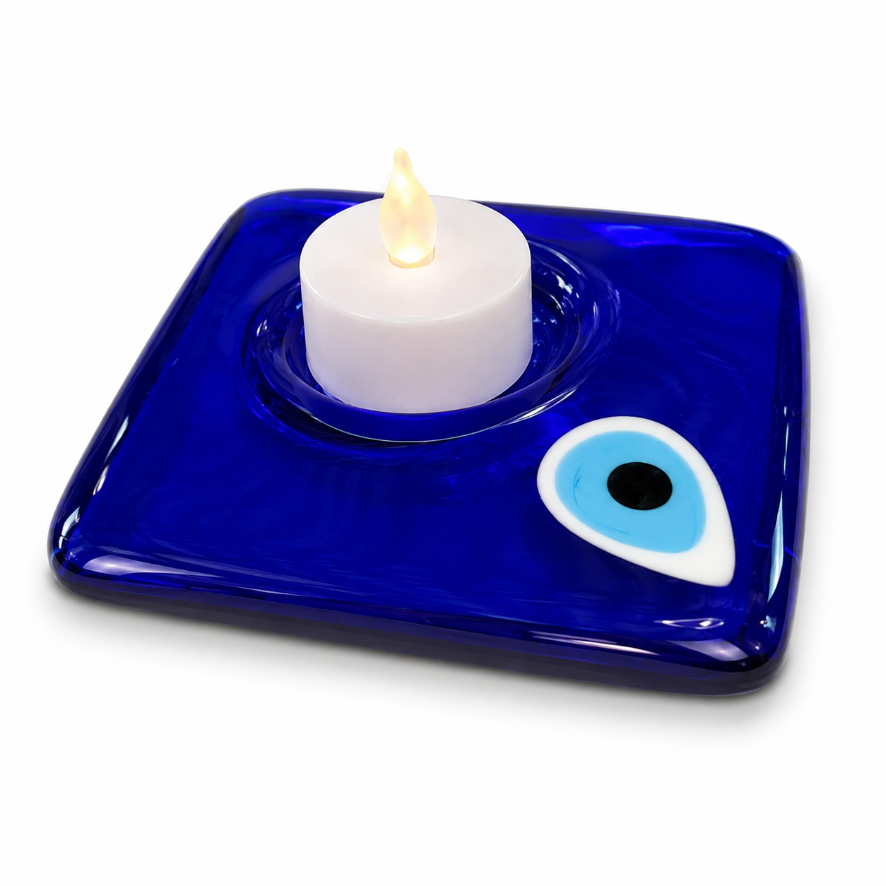 Evil Eye Fused Glass Candle Holder with LED Tealight