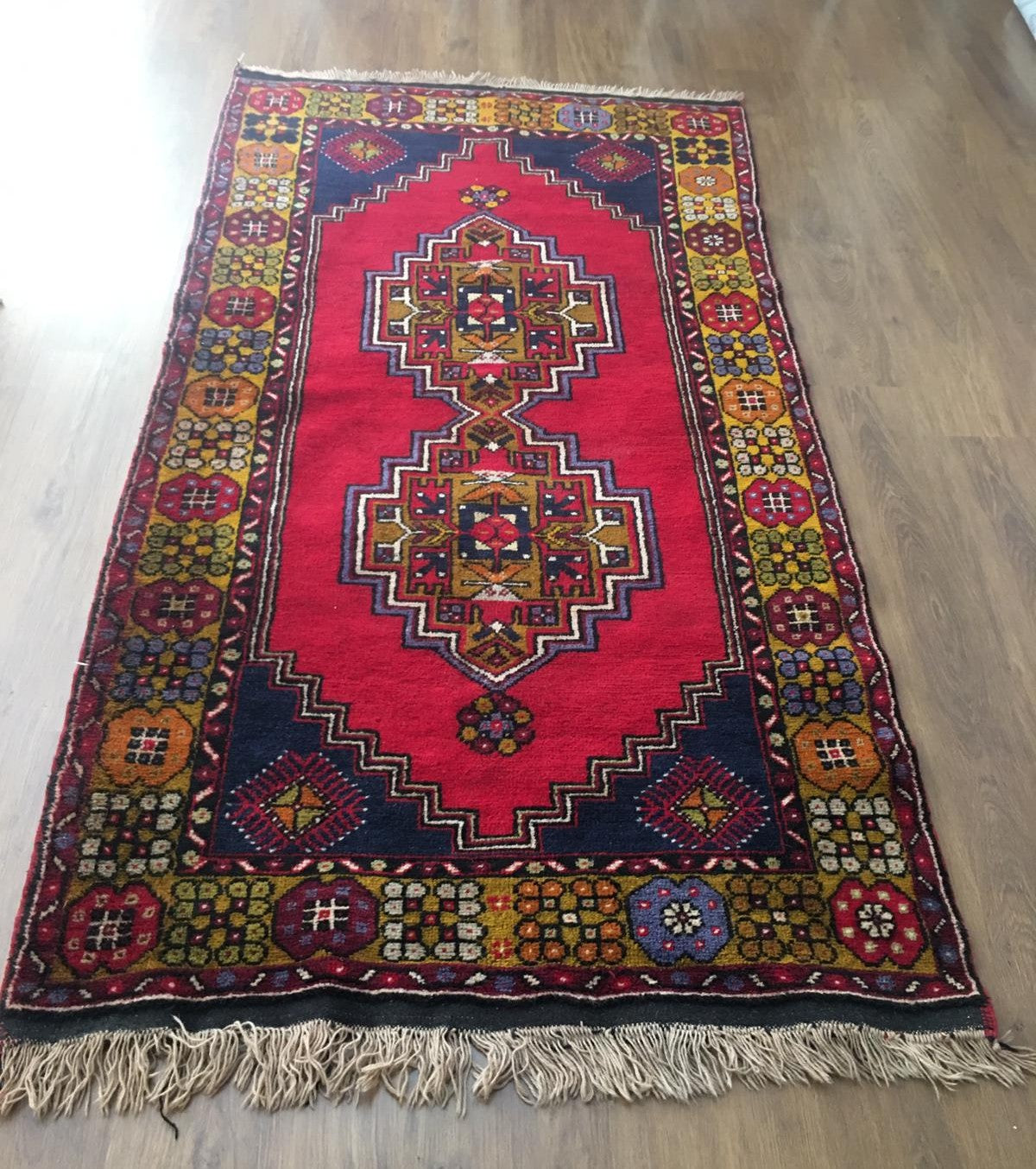 No:4 Vintage Isparta Turkish Rug-3.77x7.15 ft
