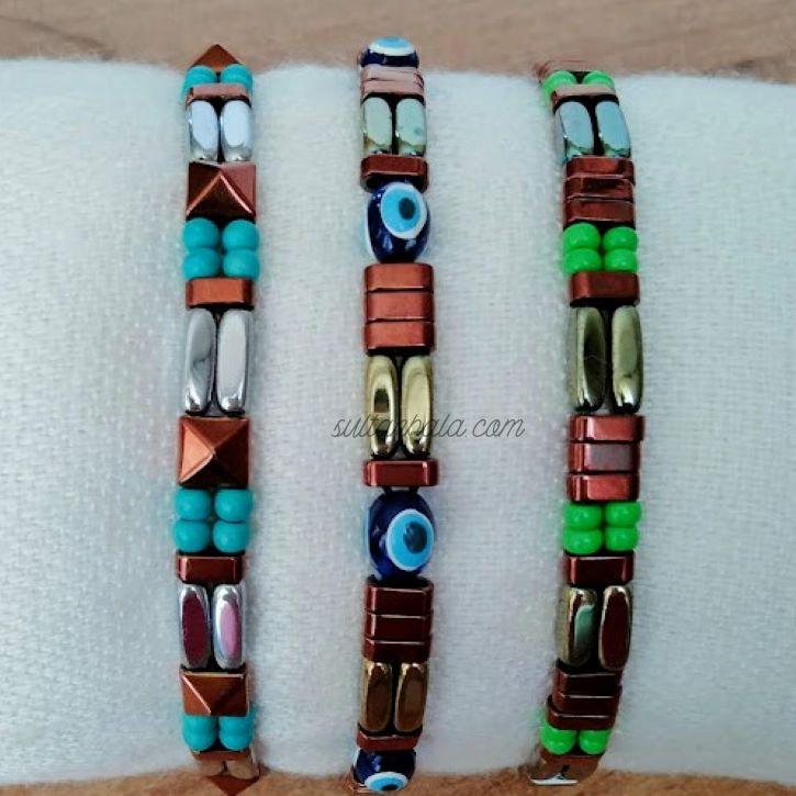 Hematite and Green Bead Bracelet For Men