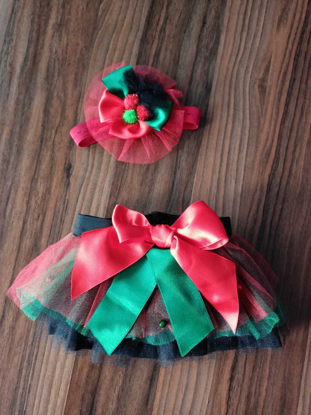 Baby Girl Christmas Tutu & Headband Set – Red Green Black Holiday Outfit