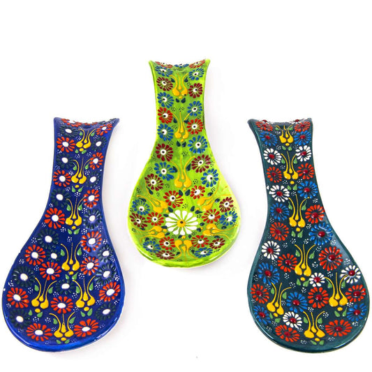 Handmade Ceramic Spoon Rest with Turkish Tile-Inspired Pattern