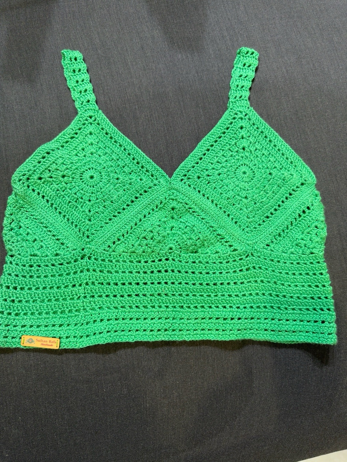 Handmade Crochet Tank Top | Women's Cotton Boho Summer Top | Emerald Green Crochet Crop Top | Medium