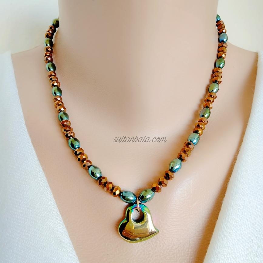 Green Hematite and Crystal Necklace