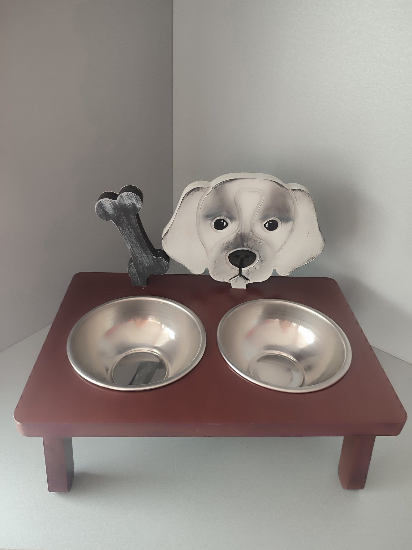 Specially designed for your breed, Wooden Raised Dog Food Stand, Personalized Pet Feeder come with two Bowls, Small Dog Food & Water