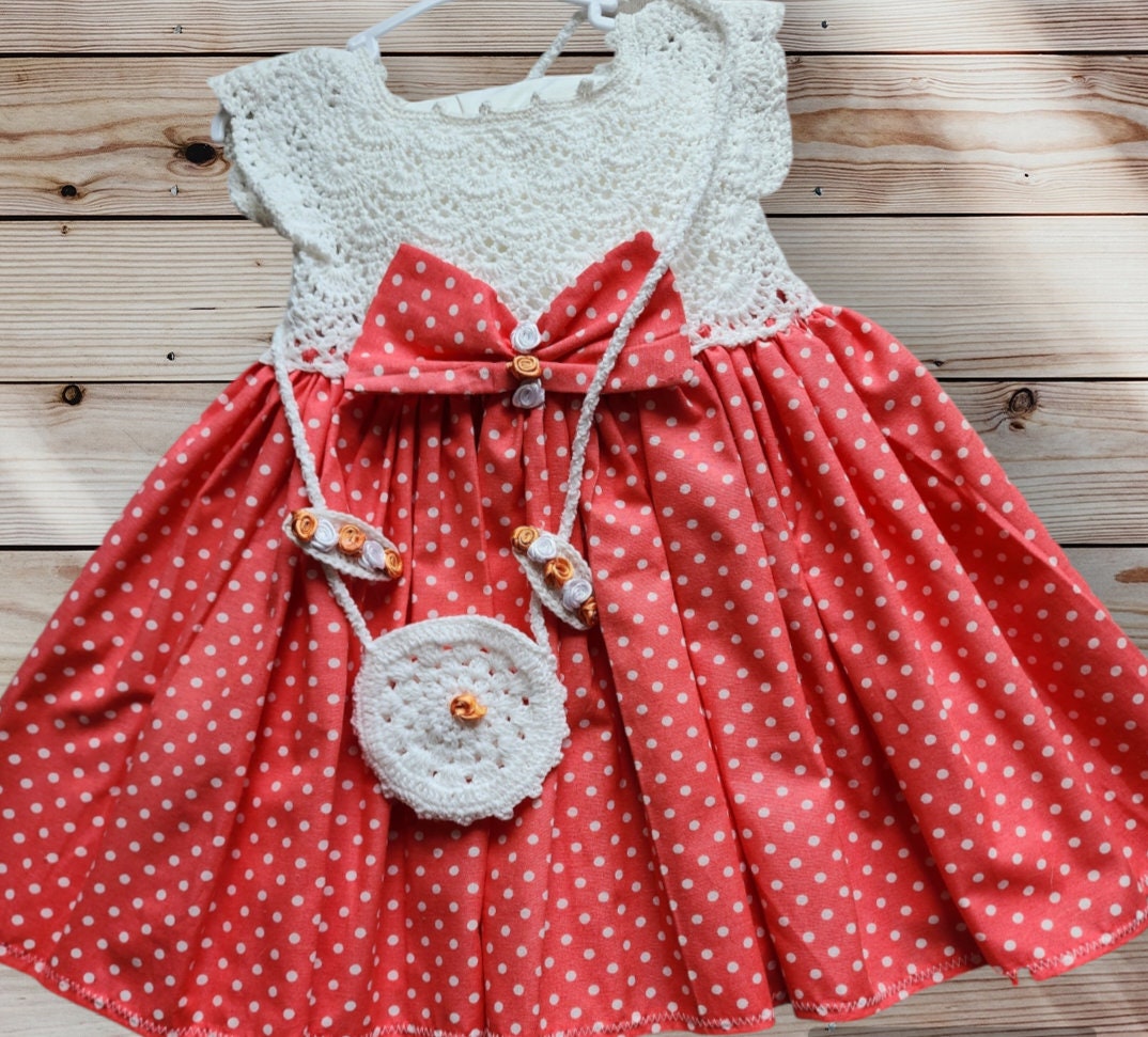Summer Girl Knitting Dress Set , 4 pcs Toddler Girls Dress, Knit Top and Fabric Knitting Girl Outfit ,Dress & Bag, Hair clips, and shorts