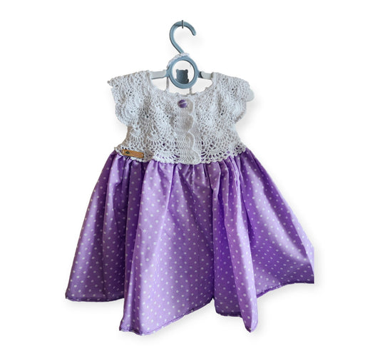 Lavender Polka Dot Baby Dress Set 2-3 Y