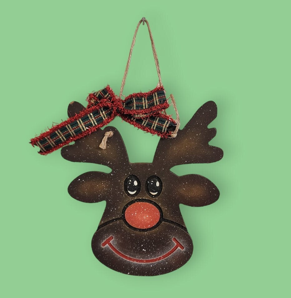Santa Reindeer Head Wooden Painting Door and Wall Art