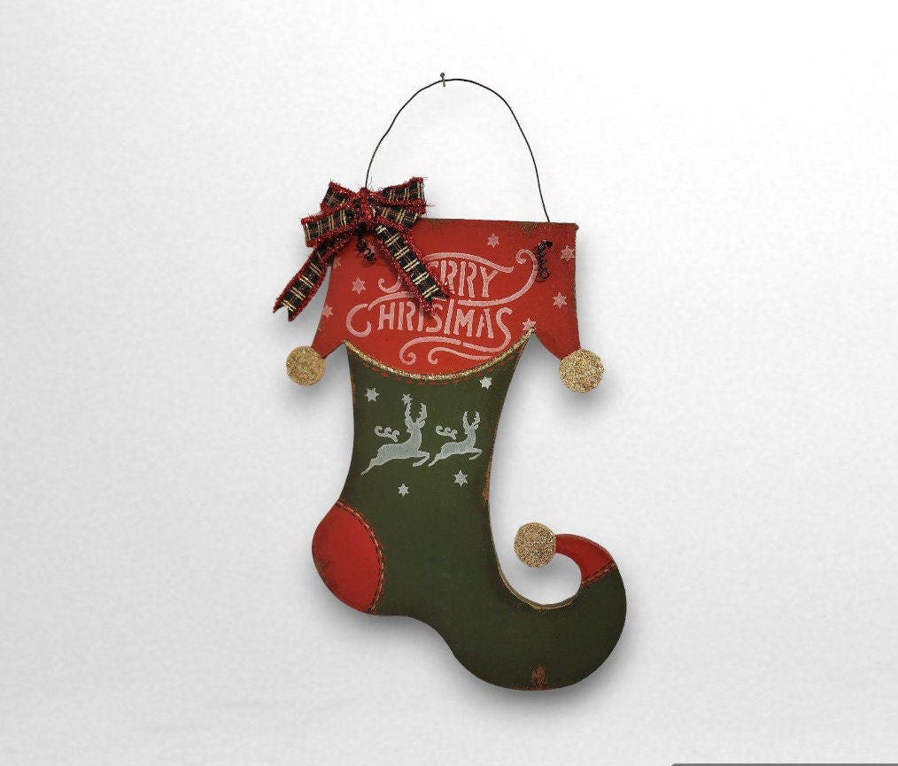 Elf Shoe Wooden Painting Door And Wall Decorative Ornament Merry Christmas