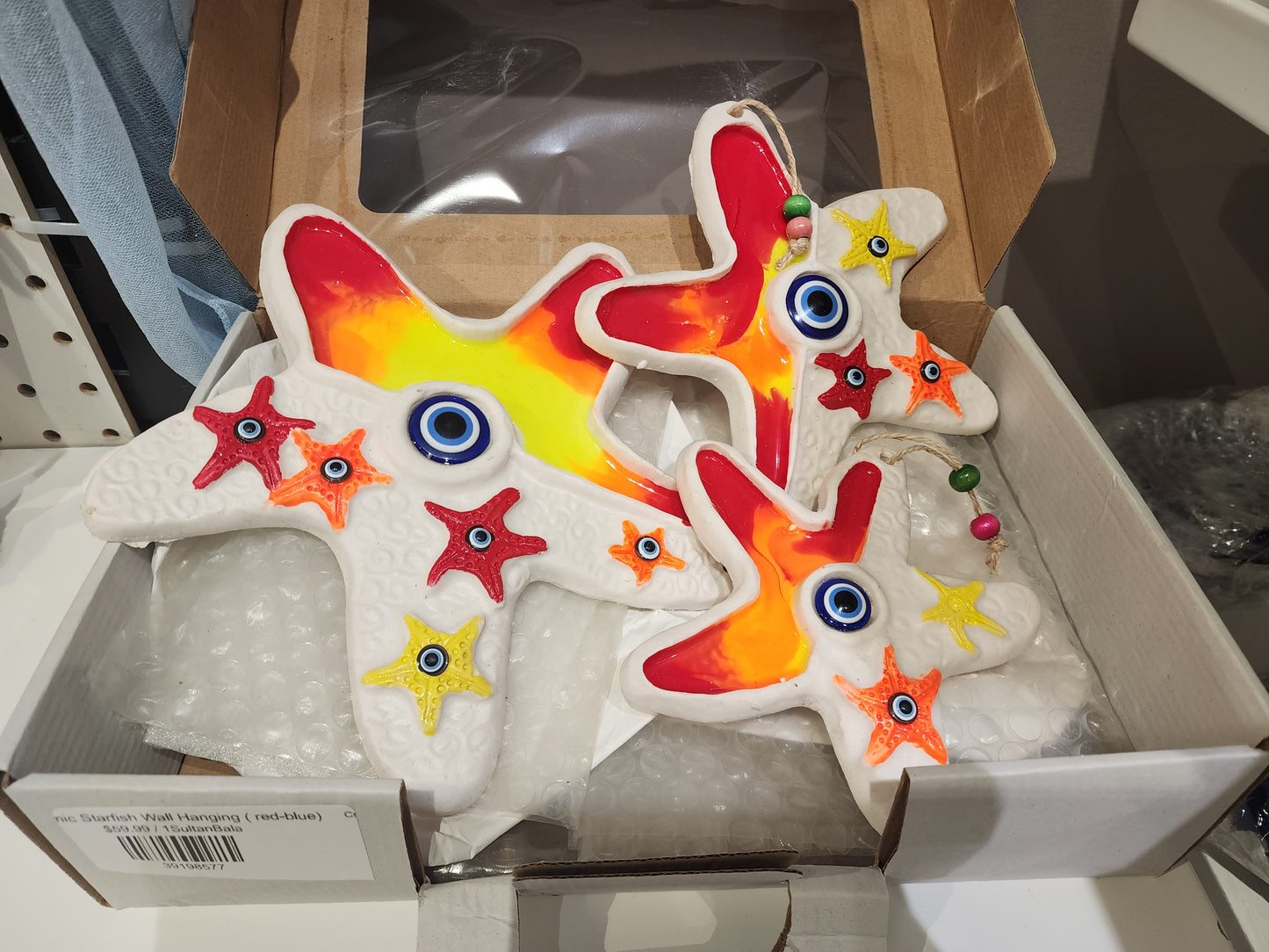 Ceramic Starfish Wall Hanging ( red-blue)