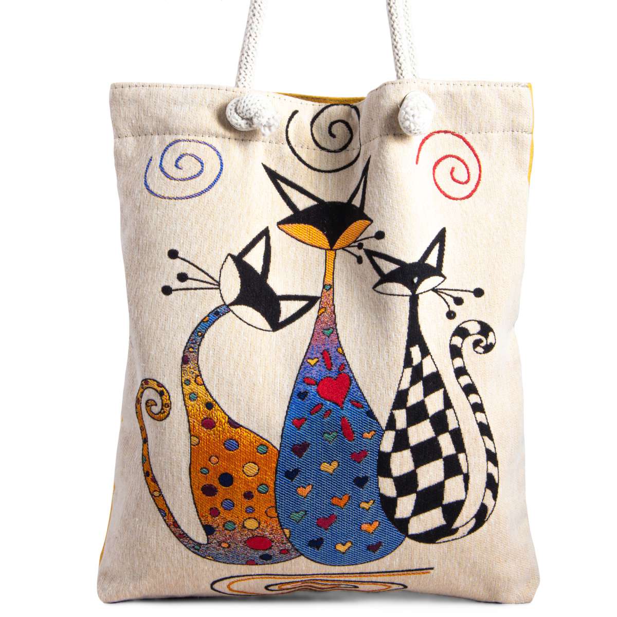 Cat Tapestry Tote Bag – Colorful Woven Cat Lover Shoulder Bag