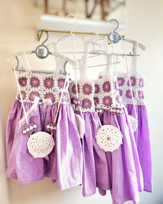 Lavender Crochet Baby Dress | Granny Square Baby Outfit