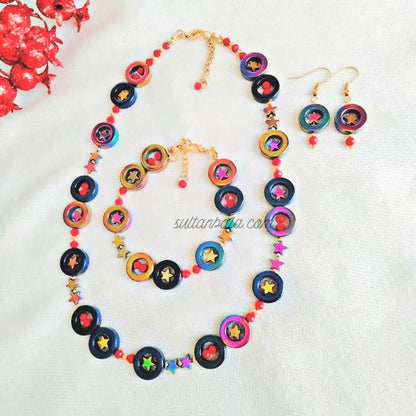 Hematite Jewelry Set, Necklace-Bracelet