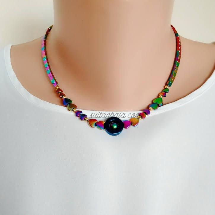 Heart Hematite Necklace and Bracelet Jewelry Set