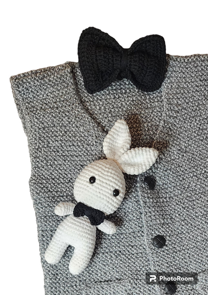 Hand-Knitted 4-Piece Baby Boy Set, 1-2 Years - Bow Tie, Booties, Vest & Pants