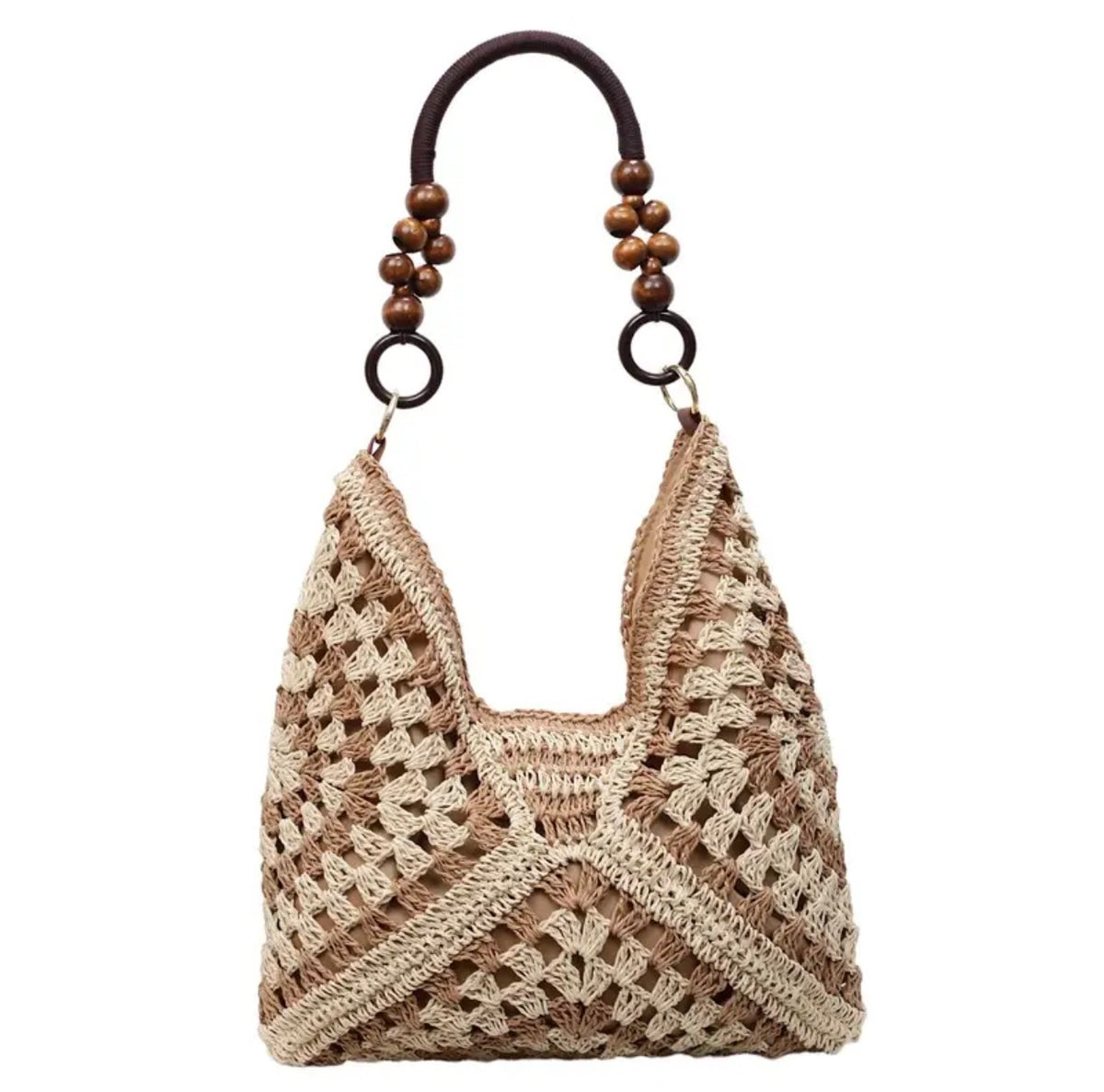 Boho Summer Beach Tote With Bead handle
