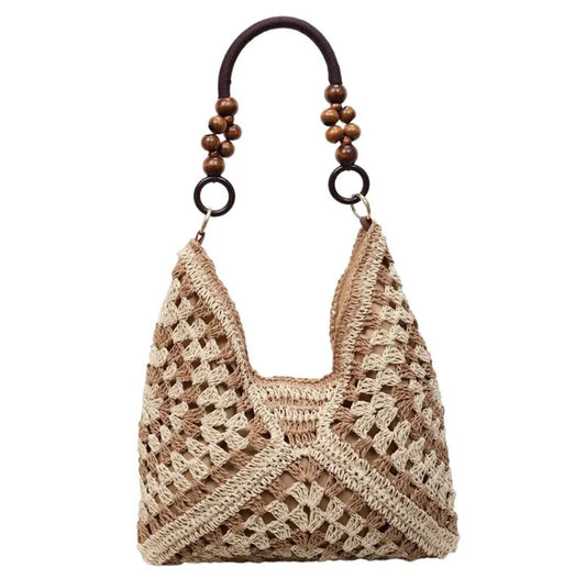 Boho Summer Beach Tote With Bead handle