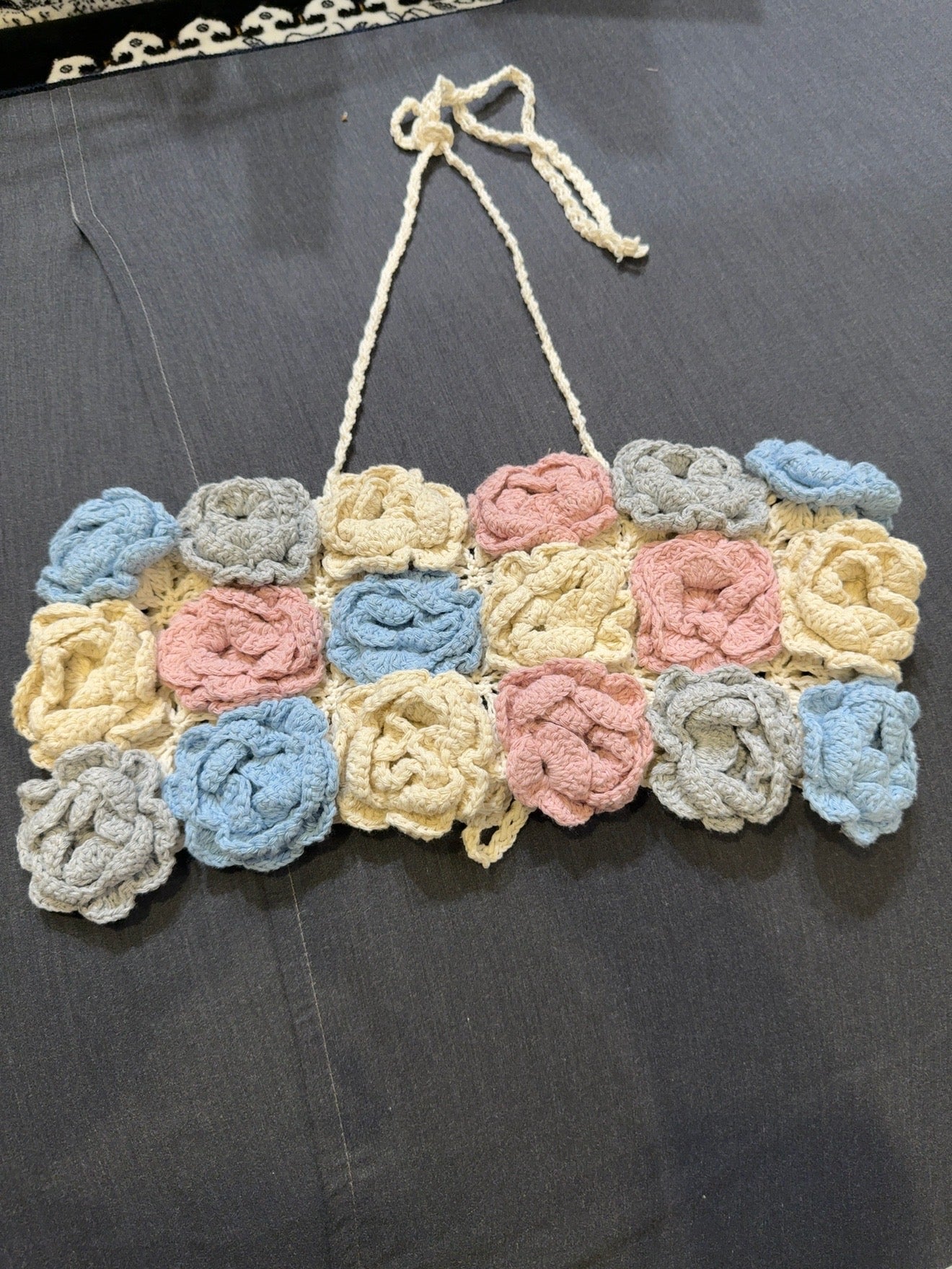 Handmade Crochet 3D Rose Crop Top – Adjustable Back Tie | Boho Summer Festival Top