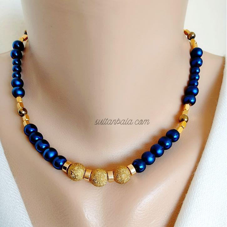 Blue Hematite and Gold Bead Nck