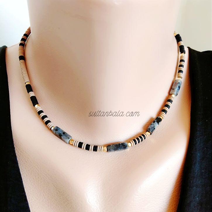 Black Hematite and Grey Variscite Necklace