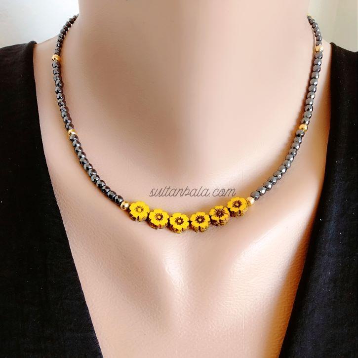 Yellow Flower Hematite Necklace