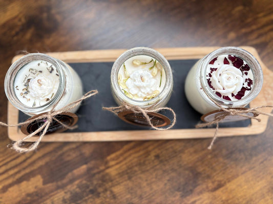 7 oz handmade soy candle in glass jar with scented wax