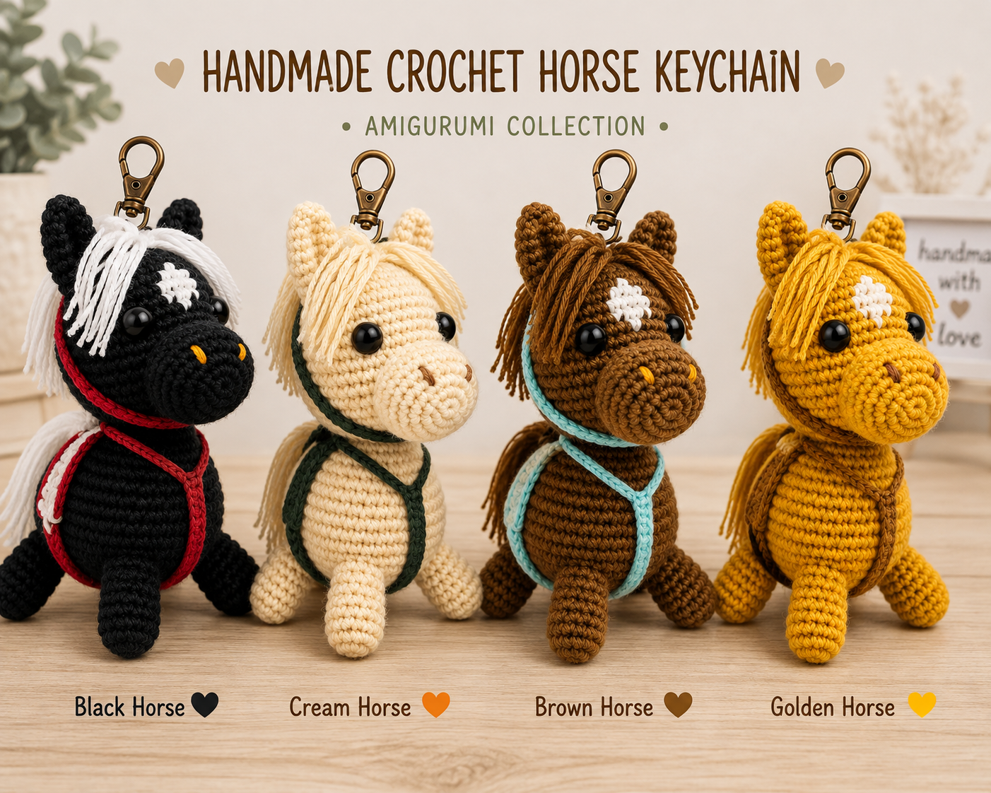 Handmade Crochet Horse Keychain | Amigurumi Horse Charm | Cute Bag Charm | Horse Lover Gift | Mini Plush Toy | Handmade Gift
