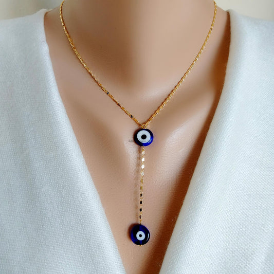 24k Gold Plain Chain and Evil Eye Necklace