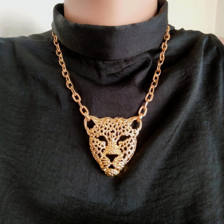 24k Gold-Plated Necklace with Tiger Pendant