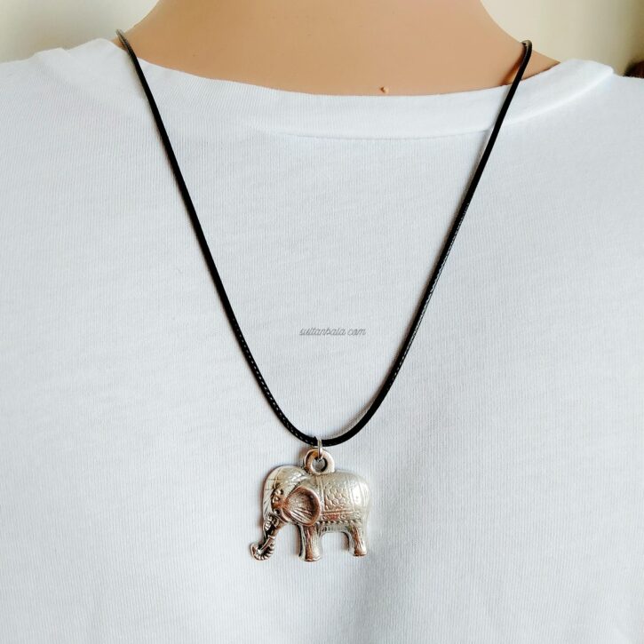 Silver Elephant Necklace With Black Cord