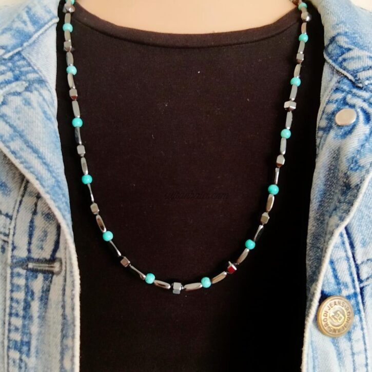 Men's Turquoise and Hematite Necklace and Bracelet Set