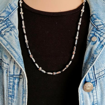 Black and Silver Hematite Unisex Necklace