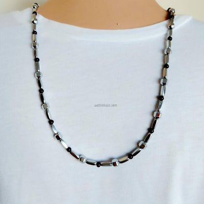 Black and Silver Hematite Unisex Necklace