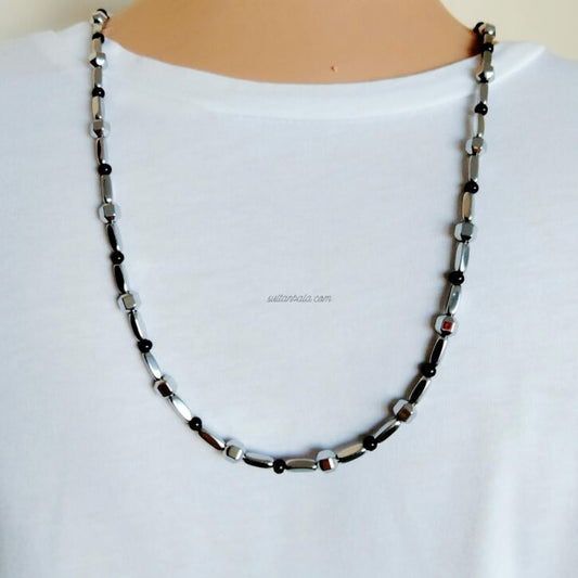 Black and Silver Hematite Unisex Necklace