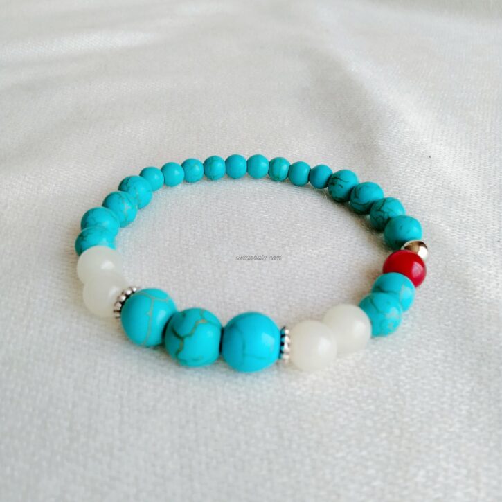 Turquoise -Moon Stone and Red Coral Bracelet