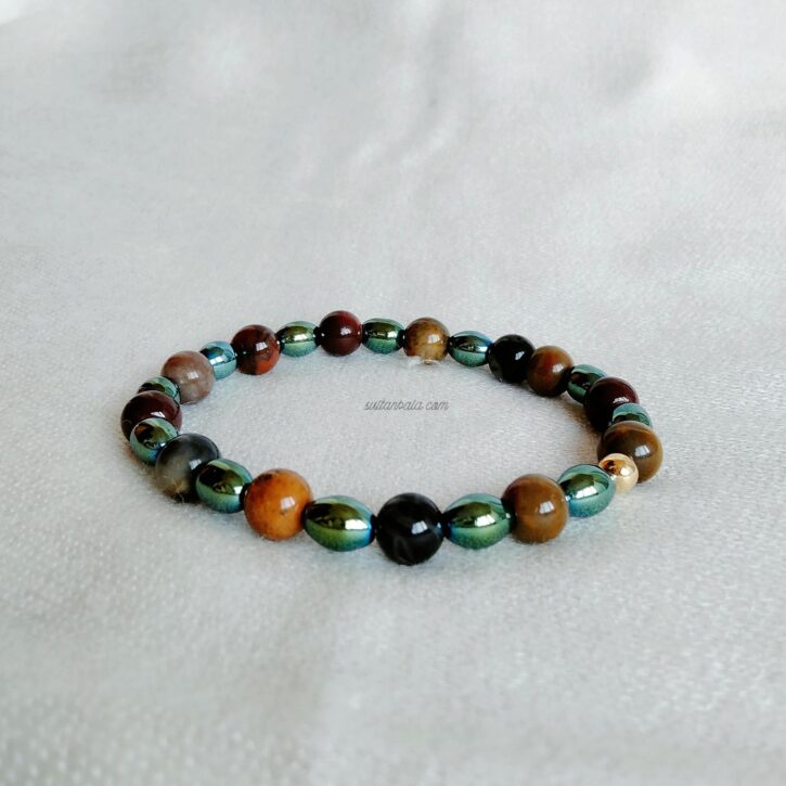 Tiger Eye and Green Hematite Unisex Bracelet