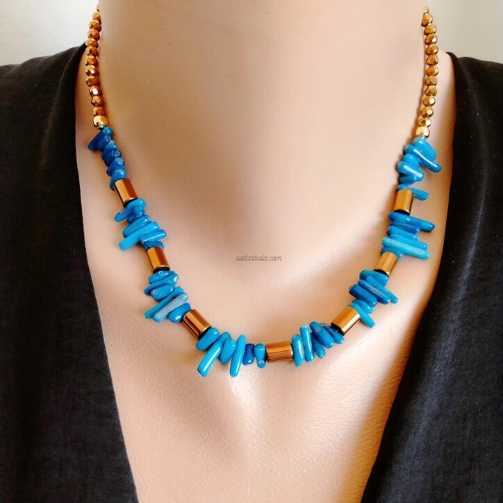 Blue Coral and Bronze Hematite Necklace
